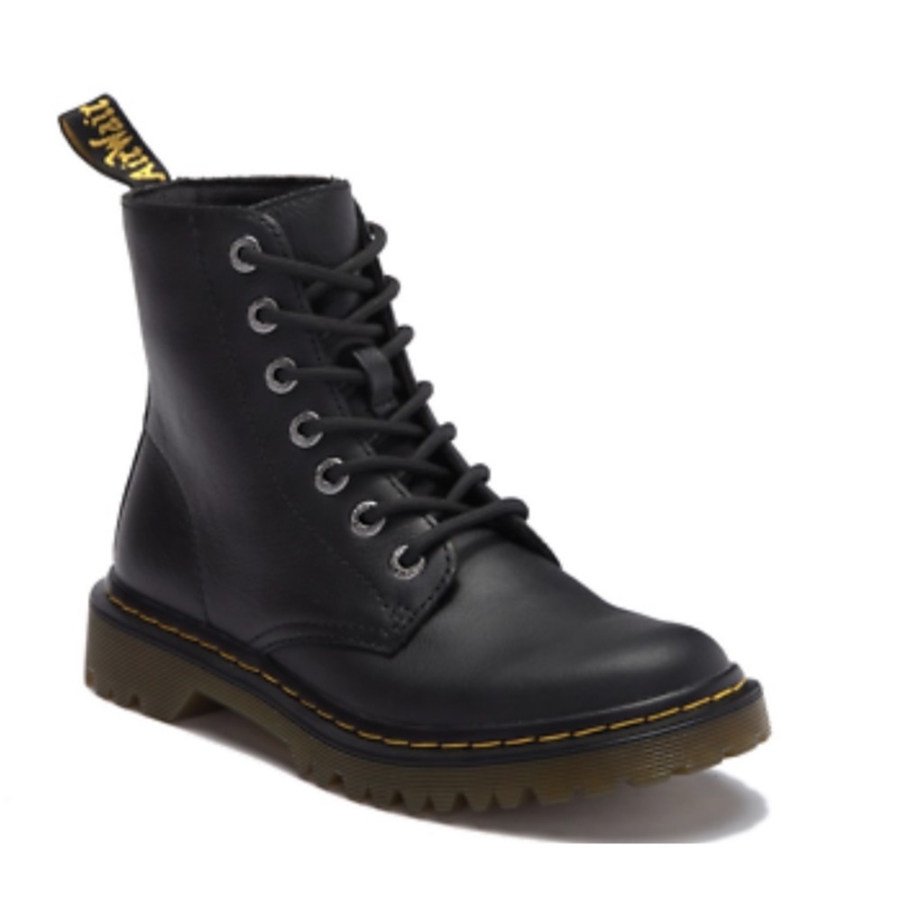 DR. MARTENS Black Luana Combat Leather Lace Up Boots